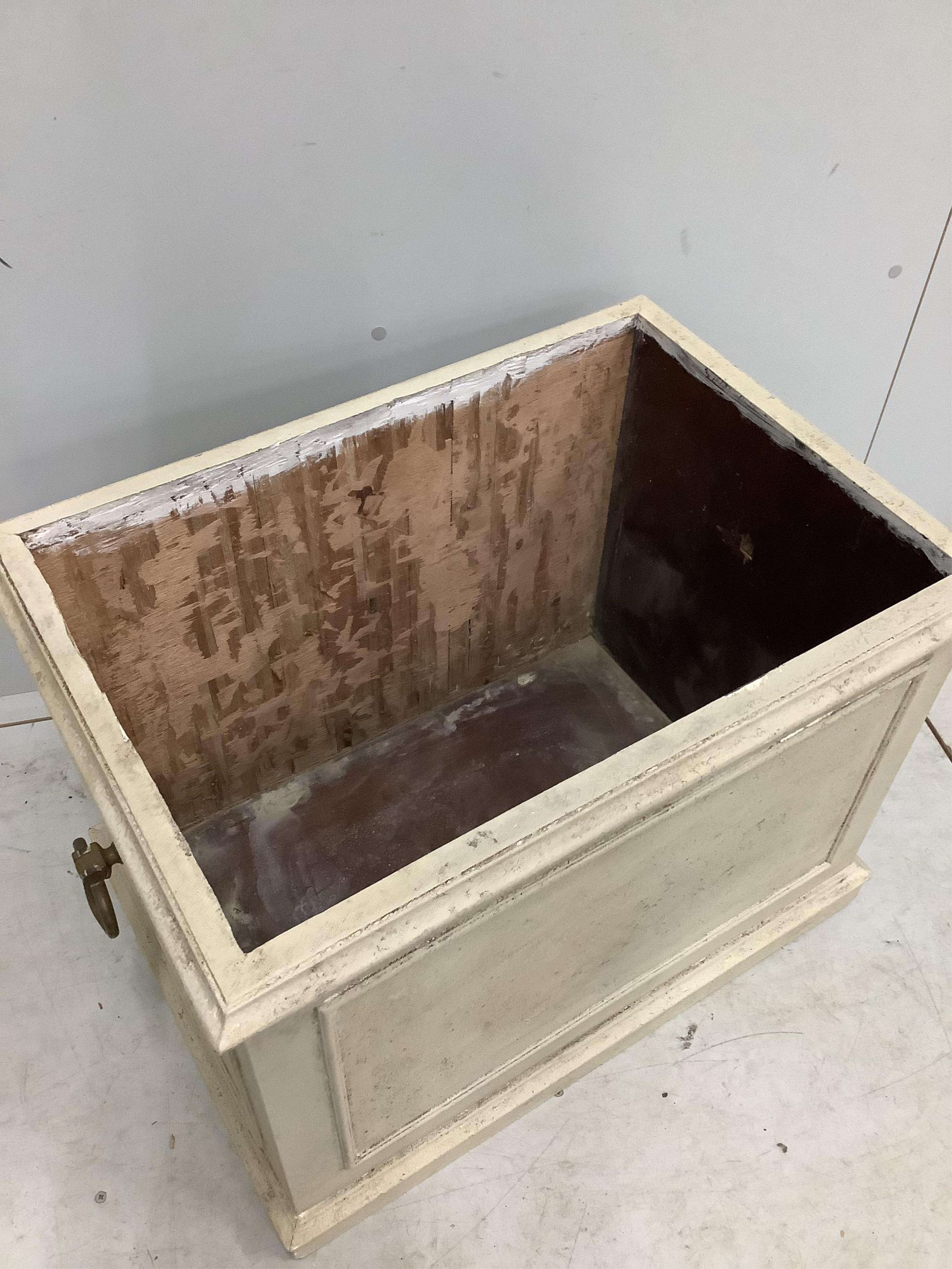 A rectangular painted wood planter, width 69cm, depth 49cm, height 51cm. Condition - fair